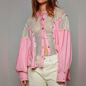 POL Pink Mesh Button-Up Shirt